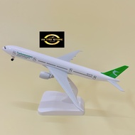 MÔ HÌNH MÁY BAY KIM LOẠI " TURKMENISTAN AIRLINES " BOEING B777-200ER CÓ BÁNH XE DI CHUYỂN (FULLBOX)