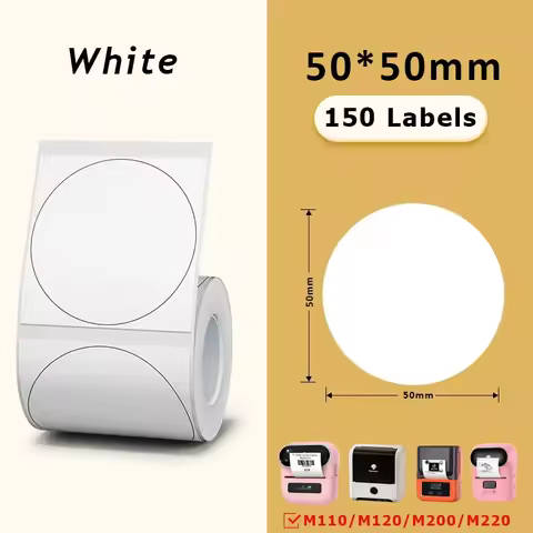 White Round Label 50x50mm/150pcs Thermal Adhesive Label Roll, Black on White Suit for Phomemo M110/M