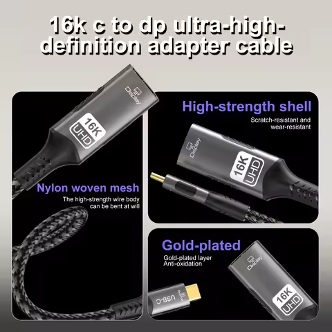 16K DP 2.1 Converter Type C to DP Extension Cable USB C to DisplayPort Adapter For Thunderbolt 4 Mac