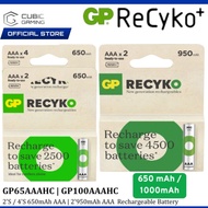 GP RECYKO+ 650 SERIES 2/4'S 650MAH AAA (GP65AAAHC-C4) /1000 SERIES 2'S 1000MAH AAA (GP100AAAHC-C2) R