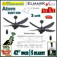 [2 unit] Elmark Baby Fan Atom 42 inch Ceiling Fan with Remote Control | 5 ABS blades | AC Motor | Titanium Grey ((Pwp Installation))