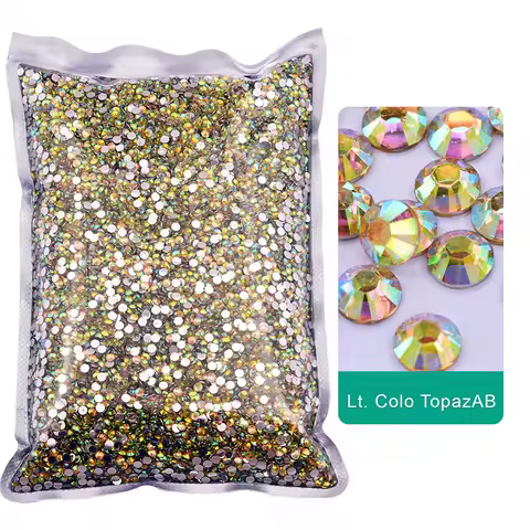Wholesale Lt.Colo Topaz AB Silver Bottom Glitter Loose Resin Non Hot Fix Rhinestones Cтраз Strass DI