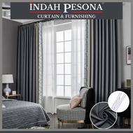 indahpesona.my B23 Blackout Curtain (260CM Height) Bunga Plain Ready made Curtain Hook & Eyelet Lang