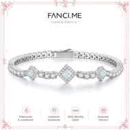 FANCIME "Square Sparkle" October Birthstone Opal Sterling Silver Tennis Bracelets