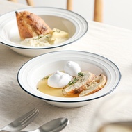 Eternal Pasta Plate Eternal Nordic Blue Edge Straw Hat Soup Plate Pasta Plate Ceramic Household Simp