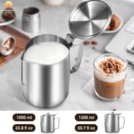 Frothing Pitcher 33.8oz/50.7oz Stainless Steel Coffee Cup Milk Frothing Jug with Lid for Latte Coffe