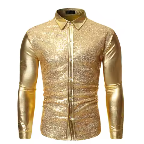 Men's Long-Sleeved Multicolor Sequin Dance Shirt Euro Code Nightclub Style Cool Gilded Youth Fashion