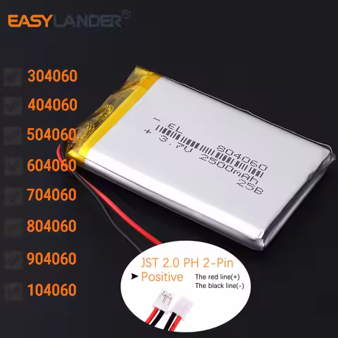 JST2.0mm 2Pin 3.7V 2000mAh 704060 Lithium Li-ion Lipo Polymer Battery 304060 404060 504060 604060 10