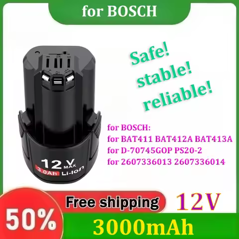 12V 3.0Ah Lithium Battery for BOSCH BAT411 BAT412A BAT413A for D-70745GOP PS20-2 for 2607336013 2607