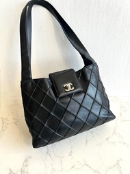 絕版中古包 Chanel黑銀旋轉扣華夫餅凱莉包 單肩包 側背包 二手