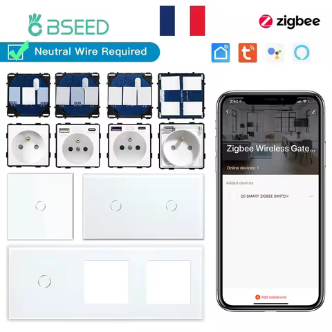 BSEED Zigbee 1/2/3Gang Smart Touch Switches Normal French Wall Sockets Type-c USB Function Parts Gla