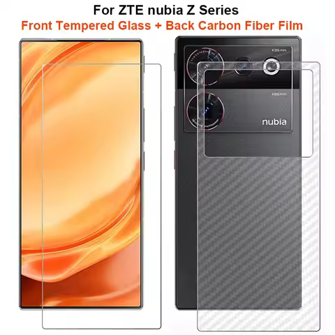 For ZTE nubia Z60 Z50 Ultra Z50s Z40S Pro 1 Set = Soft Back Carbon Fiber Skin Film + Clear Tempered 