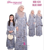 [SET 434] BAJU KURUNG TANPA GOSOK SEDONDON IBU ANAK (BLUE GREY)