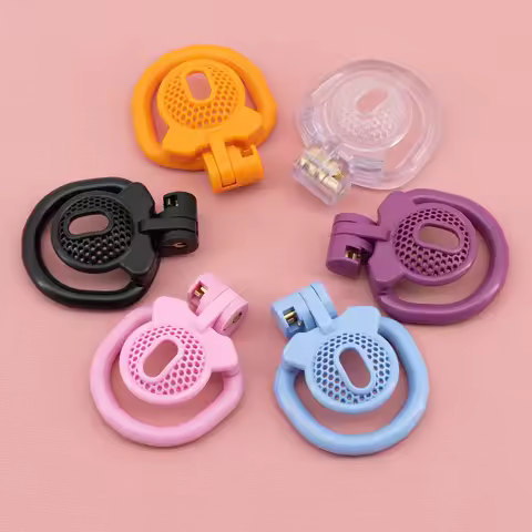 Positive mini flat short cock ring chastity cage device with 4 ring for male