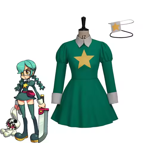 Game Skullgirls Annie Cosplay Costume Green Dress for Women Halloween Carnival Party Fighting Outfit