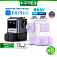 UGREEN UK PLUG 65W RobotGaN Charger 3Ports 2C1A 65W Fast Charger for Samsung S24 Ultra iPhone 15 Pro Max iPhone 14 Pro Max 13 Pro Max Macbook Laptop HUAWEI D15 D14 Samsung S24 Ultra 23 Ultra Xiaomi Oppo Redmi Poco