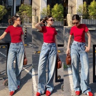 Y4.FADING JEANS  กางเกงยีนส์ขากระบอกใหญ่สียีนส์ฟอก