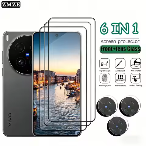 6-in-1 For Vivo X300 Pro X200 X100 X90 X80 X70 Tempered Glass 9H HD Full Cover Screen Protector For 
