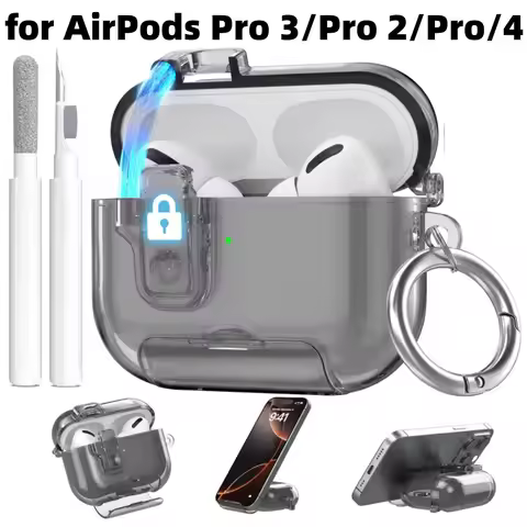 for AirPods Pro 3/Pro 2/4 with Keychain[Auto Pop-Up Lid Design] Soft TPU Clear Shell Phone Bracket D
