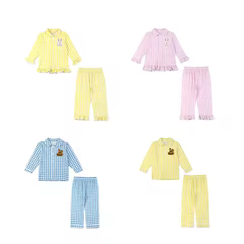 Ruffkids 100% Cotton Easter Plaid Boys Girls Sibling Matching Pjs Baby Clothes Pijama Sleepwear Cute