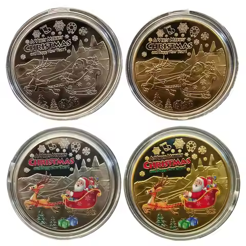 Christmas Commemorative Coin Collectible Coin New Year Souvenir Coin Festive Santa Clauss Sleigh Coi