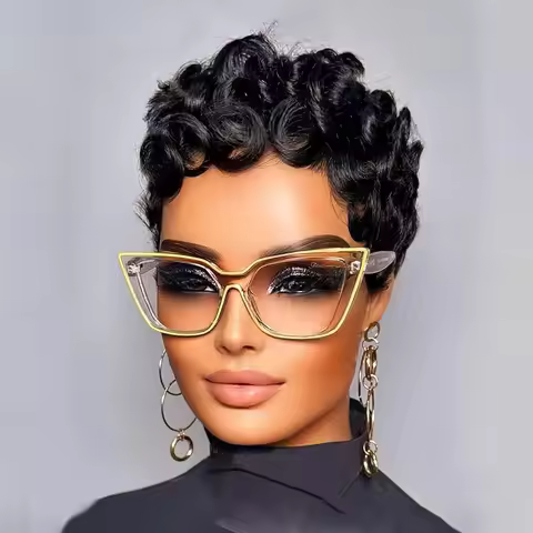 6Inch Short Curly Pixie Cut Finger Waves Wigs Human Hair 100% Pre Plucked And Tangle Free Full Machi