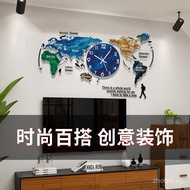 Art Clock Beautiful Colorful Blue World Map Clock Wall Clock Living Room High-end Modern Creative Cl