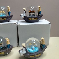 BOAT-SHAPED GLASS BALL OF HANOI LANDSCAPE, HA LONG, HOI AN PHU QUOC VIETNAM - SOUVENIR GIFT