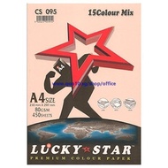 Lucky Star A4 Premium Color Paper， 15 Colors Mix 80gsm， 450sheets (Item No: 3-4)