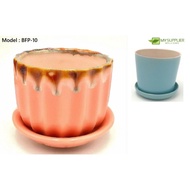 Ceramic Flower Pot With Tray D9cm x H9cm