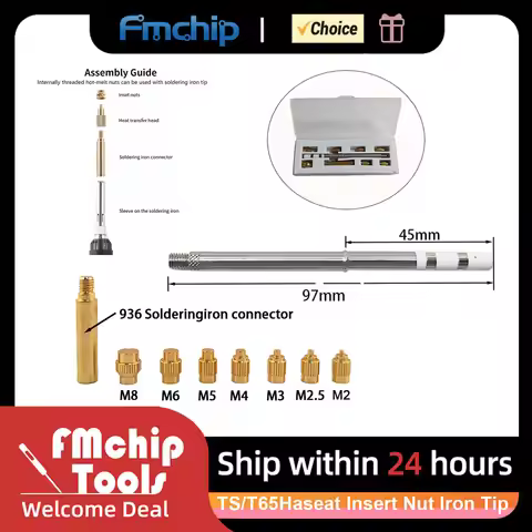 TS T65 TIP Thread Head Heat Insert Nut Iron Tip - 3D Implanted Hot Melt Brass Kit (M2-M8) for TS100/