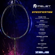FELET ZUES Badminton Racket Original 100% with string & over grip