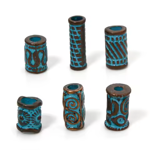 50pcs Vintage Beads Antique Copper Blue Cylinder Spiral Based Alloy Patina Spacer Beads For DIY Jewe