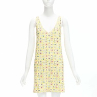 rare CHANEL 06P yellow Coco No 5 CC logo heart print V neck mini shift dress FR38 M