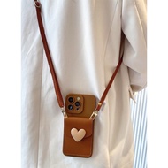 秋冬奶茶爱心零钱包适用苹果15promax手机壳14pm斜挎16pro软壳13Autumn and Winter Milk Tea Love Coin Purse for Apple 15202508