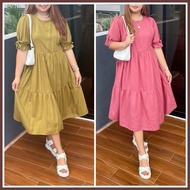 EUNICE PUFF SLEEVE KNOTTED CUFF MIDI DRESS