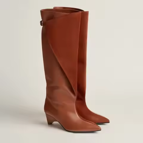 Autumn and Winter Women's Fashionable Knee High Boots, Pointed and Thick High-heeled Knight Boots 34