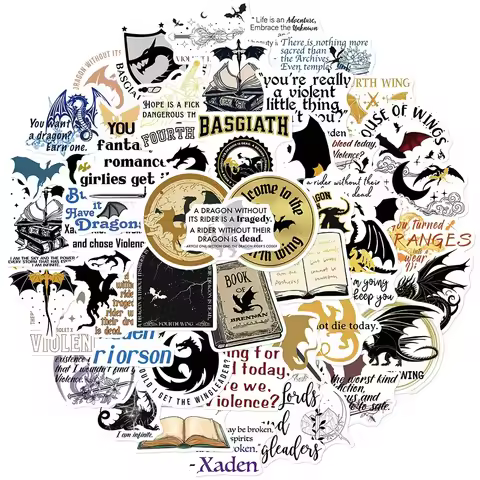 10/30/50/100pcs Novel Fourth Wing Word Stickers Cool Dragons Graffiti Sticker Waterproof Notebook Lu