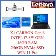 Lenovo ThinkPad X1 Carbon Gen 6 Lightest 14" Intel i7 8th Gen 16GB Ram 256GB SSD win10 pro , MS Offi