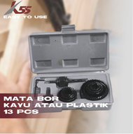 K55 Mata Bor Holesaw Kayu Tiplek Gipsun MDF PVC 13pcs Wood Hole Saw Set Gypsum