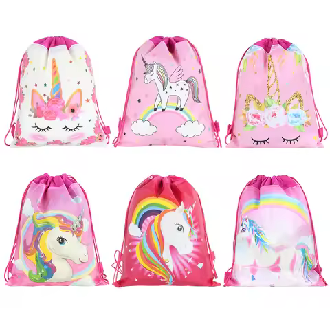 1PCS Unicorn Backpack Non-Woven Drawstring Bag Children Kids Favors School Bag Birthday Party Gifts 