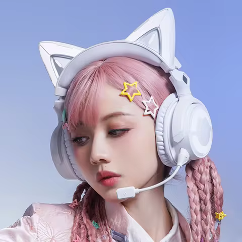 YOWU 4GS Wireless Earphones 2.4G Connect Bluetooth 5.1 RGB Cat Ear Headworn Game Esports Girl Comput