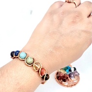 Copper Bangle with Seven 7 Chakra Gemstones