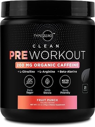 Type Zero Clean Pre Workout (11.3 oz, Fruit Punch) + Beet Root + L-Arginine + L-Citrulline, 2G Argin