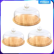 [Etekaxa] Round Vintage Glass Cover Serving Tray Cloche Wooden Cheese Board Storage Cake
