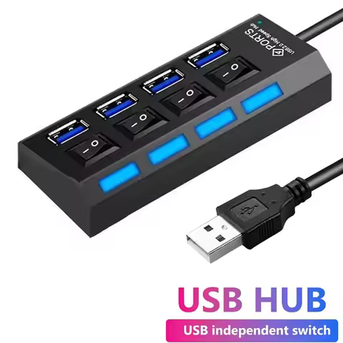 USB Switch Extension Hub 4 Port USB 2.0 HUB USB Extension Hub USB 2.0 Splitter With On/Off Switch Fo