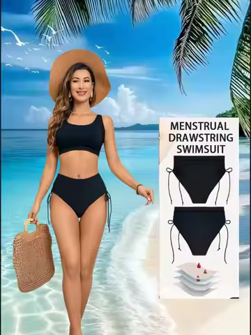 High-waisted Menstrual bikini Teen 4layer leak-proof absorbent menstrual training swim trunks Postpa