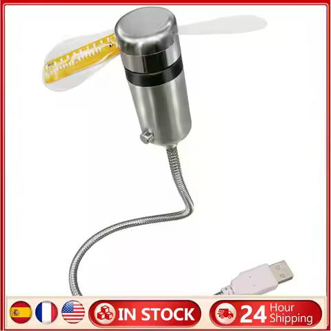 Clock Fans USB Powered Small Night Light Real Time Display Hand Mini USB Fan Flexible Gooseneck LED 