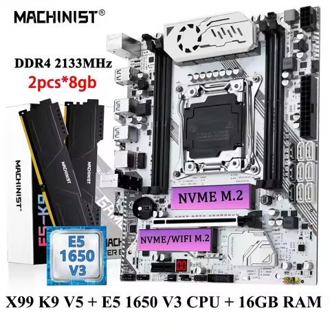 MACHINIS X99 K9 Motherboard Set LGA 2011-3 Kit Xeon CPU E5 1650 V3 Processor DDR4 2pcs*8gb Memory M.