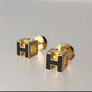 HERMES Cage D'H Earrings black n gold